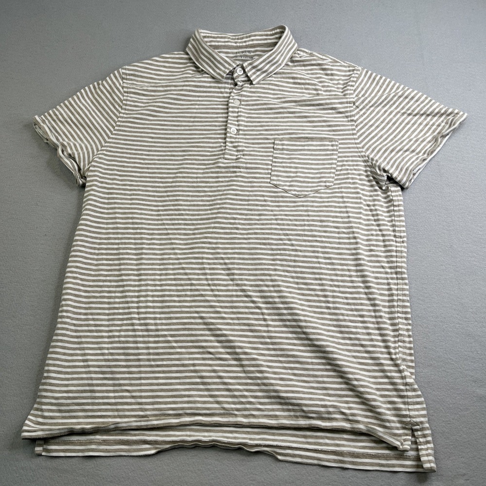 J Crew Mens XL Brown Striped 100% Cotton Short Sleeve Polo Casual Slub Cotton